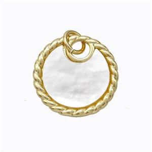 Copper Circle Pendant Pave Shell Gold Plated, approx 16mm [FD16889]