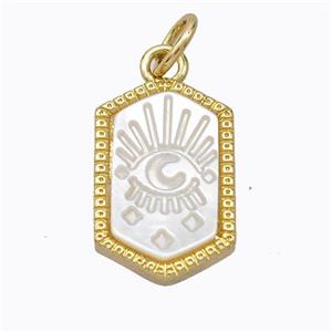 Copper Hexagon Pendant Pave Shell Eye Gold Plated, approx 12-18mm [FD16892]