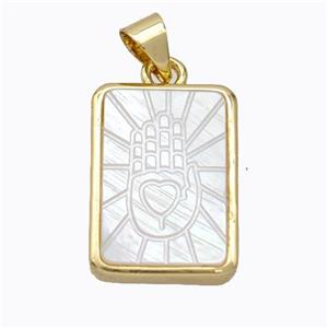 Copper Rectangle Pendant Pave Shell Hand Gold Plated, approx 13-18mm [FD16893]