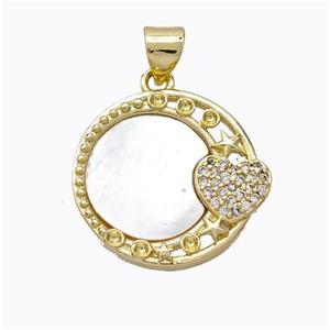 Copper Moon Sun Pendant Pave Shell Zirconia Gold Plated, approx 18mm [FD16897]