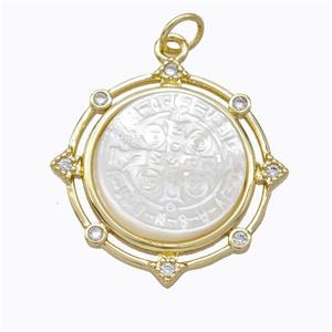 Copper Circle Pendant Pave Shell Zirconia Gold Plated, approx 20mm [FD16900]