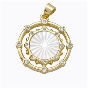 Copper Circle Pendant Pave Shell Zirconia Gold Plated, approx 20mm [FD16901]