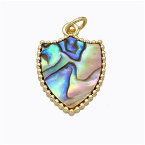 Copper Shield Pendant Pave Abalone Shell Gold Plated, approx 15-18mm [FD16907]