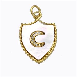 Copper Shield Pendant Pave Shell Zirconia Moon Gold Plated, approx 15-18mm [FD16908]