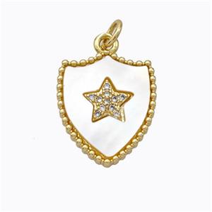 Copper Shield Pendant Pave Shell Zirconia Star Gold Plated, approx 15-18mm [FD16910]