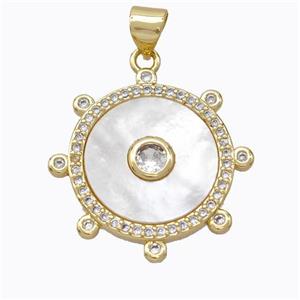 Copper Circle Pendant Pave Shell Zirconia Gold Plated, approx 18mm [FD16912]