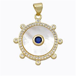Copper Circle Pendant Pave Shell Zirconia Gold Plated, approx 18mm [FD16913]
