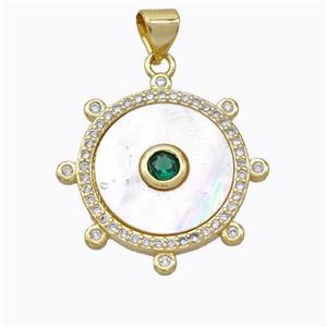 Copper Circle Pendant Pave Shell Zirconia Gold Plated, approx 18mm [FD16914]