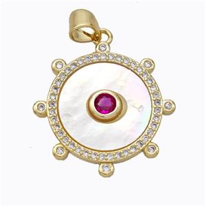 Copper Circle Pendant Pave Shell Zirconia Gold Plated, approx 18mm [FD16915]