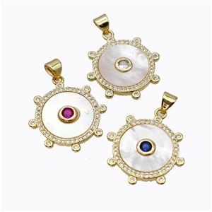Copper Circle Pendant Pave Shell Zirconia Gold Plated Mixed, approx 18mm [FD16917]