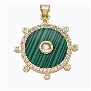 Copper Circle Pendant Pave Malachite Zirconia Gold Plated, approx 18mm [FD16918]
