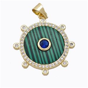 Copper Circle Pendant Pave Malachite Zirconia Gold Plated, approx 18mm [FD16919]