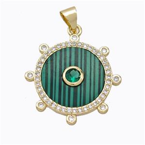 Copper Circle Pendant Pave Malachite Zirconia Gold Plated, approx 18mm [FD16920]