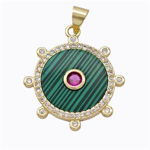 Copper Circle Pendant Pave Malachite Zirconia Gold Plated, approx 18mm [FD16921]