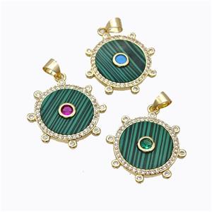 Copper Circle Pendant Pave Malachite Zirconia Gold Plated Mixed, approx 18mm [FD16923]