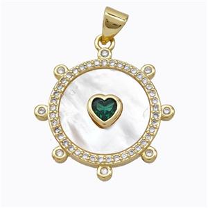 Copper Circle Pendant Pave Shell Heart Zirconia Gold Plated, approx 18mm [FD16927]