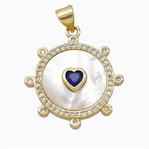 Copper Circle Pendant Pave Shell Heart Zirconia Gold Plated, approx 18mm [FD16928]