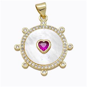 Copper Circle Pendant Pave Shell Heart Zirconia Gold Plated, approx 18mm [FD16929]