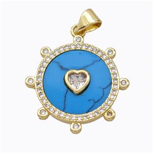 Copper Circle Pendant Pave Howlite Heart Zirconia Gold Plated, approx 18mm [FD16934]