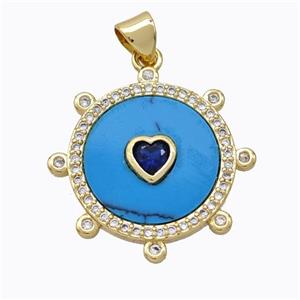 Copper Circle Pendant Pave Howlite Heart Zirconia Gold Plated, approx 18mm [FD16935]