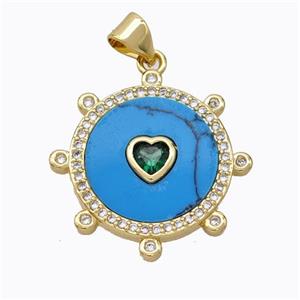 Copper Circle Pendant Pave Howlite Heart Zirconia Gold Plated, approx 18mm [FD16936]
