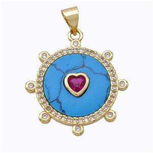 Copper Circle Pendant Pave Howlite Heart Zirconia Gold Plated, approx 18mm [FD16937]