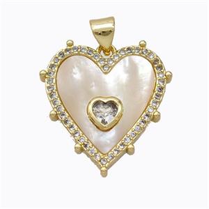 Copper Heart Pendant Pave Shell Zirconia Gold Plated, approx 20mm [FD16938]