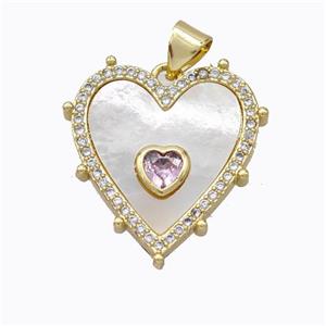 Copper Heart Pendant Pave Shell Zirconia Gold Plated, approx 20mm [FD16939]