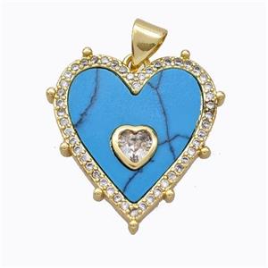 Copper Heart Pendant Pave Howlite Zirconia Gold Plated, approx 20mm [FD16943]