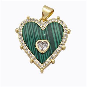 Copper Heart Pendant Pave Malachite Zirconia Gold Plated, approx 20mm [FD16946]