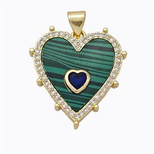 Copper Heart Pendant Pave Malachite Zirconia Gold Plated, approx 20mm [FD16947]