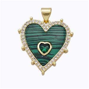 Copper Heart Pendant Pave Malachite Zirconia Gold Plated, approx 20mm [FD16948]