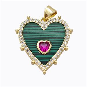 Copper Heart Pendant Pave Malachite Zirconia Gold Plated, approx 20mm [FD16949]