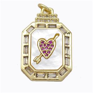Copper Octagon Pendant Pave Zirconia Shell Cupid Arrow Heart Gold Plated, approx 17-20mm [FD16953]