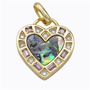 Copper Heart Pendant Pave Abalone Shell Zirconia Gold Plated, approx 20mm [FD16961]