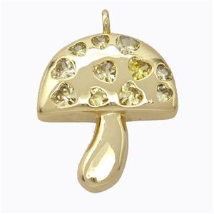 Copper Mushroom Pendant Micropave Zirconia Gold Plated, approx 23-26mm [FD16963]