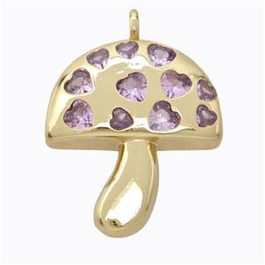 Copper Mushroom Pendant Micropave Zirconia Gold Plated, approx 23-26mm [FD16964]
