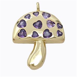 Copper Mushroom Pendant Micropave Purple Zirconia Gold Plated, approx 23-26mm [FD16965]