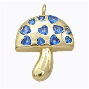 Copper Mushroom Pendant Micropave Blue Zirconia Gold Plated, approx 23-26mm [FD16966]