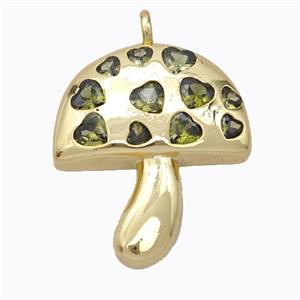 Copper Mushroom Pendant Micropave Olive Zirconia Gold Plated, approx 23-26mm [FD16967]