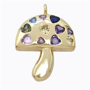 Copper Mushroom Pendant Micropave Multicolor Zirconia Gold Plated, approx 23-26mm [FD16968]