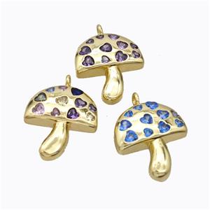 Copper Mushroom Pendant Micropave Zirconia Gold Plated Mixed, approx 23-26mm [FD16969]