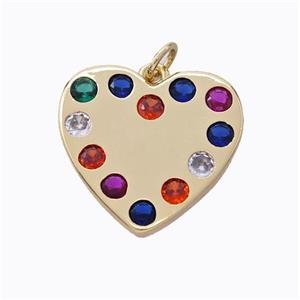 Copper Heart Pendant Micropave Multicolor Zirconia Gold Plated, approx 20mm [FD16974]