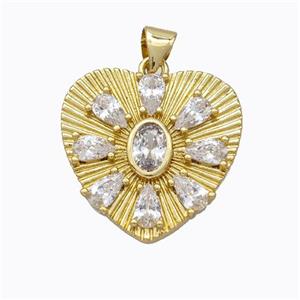 Copper Heart Pendant Micropave Zirconia Gold Plated, approx 21mm [FD16976]
