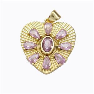 Copper Heart Pendant Micropave Pink Zirconia Gold Plated, approx 21mm [FD16977]