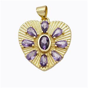 Copper Heart Pendant Micropave Purple Zirconia Gold Plated, approx 21mm [FD16978]
