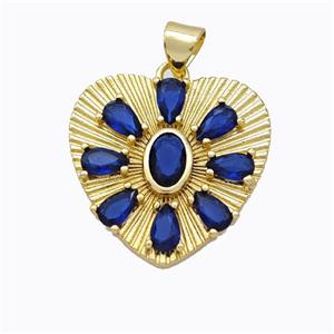 Copper Heart Pendant Micropave Blue Zirconia Gold Plated, approx 21mm [FD16979]