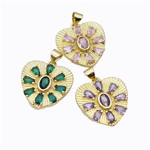 Copper Heart Pendant Micropave Zirconia Gold Plated Mixed, approx 21mm [FD16981]