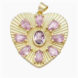 Copper Heart Pendant Micropave Pink Zirconia Gold Plated, approx 28mm [FD16982]