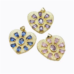 Copper Heart Pendant Micropave Zirconia Gold Plated Mixed, approx 28mm [FD16985]